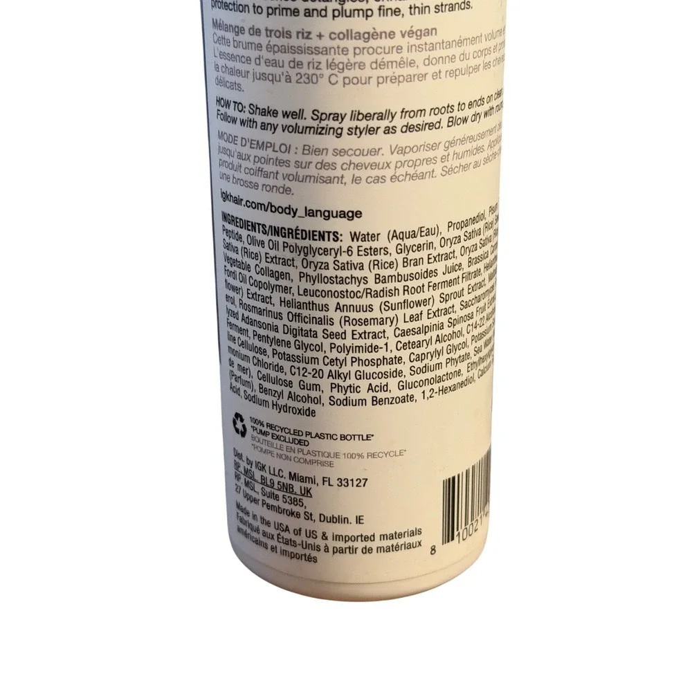 IGK Body Language Rice Water Plumping and‎ Thickening Mist 7.0 fl oz 207 ml